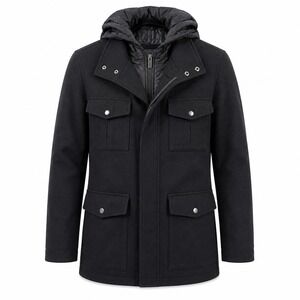 Structure Field Jacket Recycled Wool Blend Hooded Medium Black Military Utility